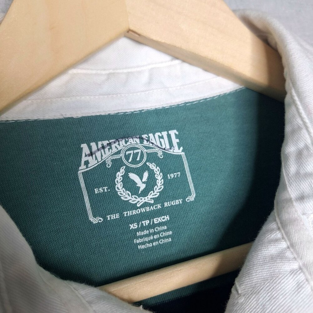 💙 American Eagle Oversized Rugby Shirt Cropped Size XS/S Trendy Cute Outfit - Picture 3 of 8